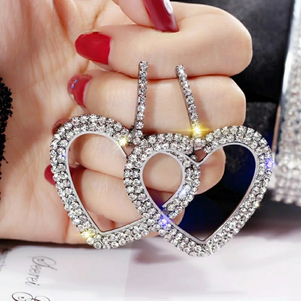 Womens Heart Crystal Earrings